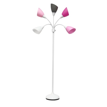 Simple Designs 67" Multi Head Medusa 5 Light Adjustable Gooseneck White Floor Lamp with Pink, White, Gray Shades LF2006-WPG